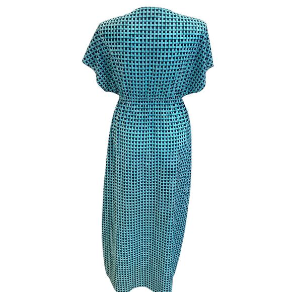 Michael Kors Navy & Aqua Geometric Print Dress, Size Large Elastic Tie Waist EUC - Picture 7 of 9